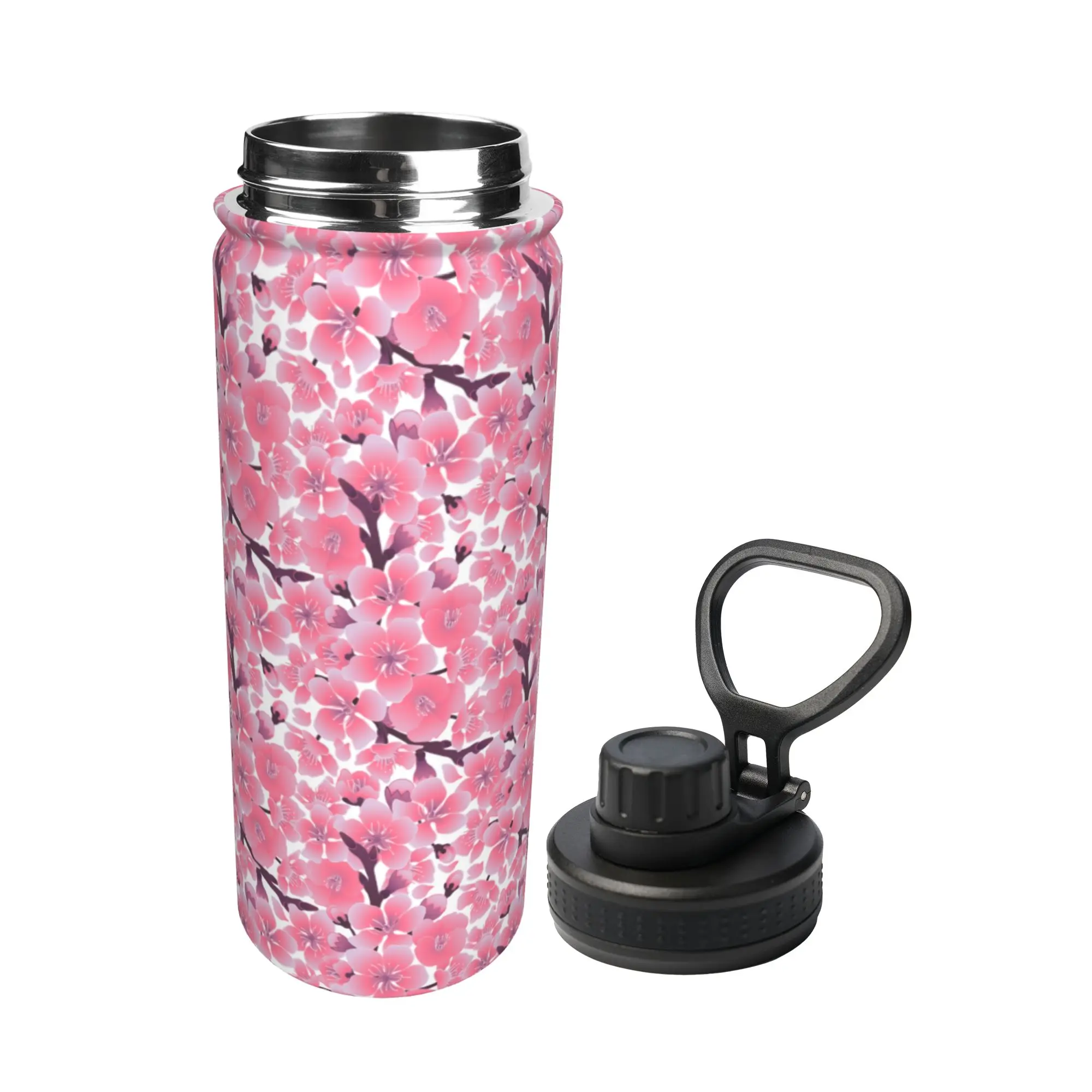 Japanese Sakura Cherry Blossom 18OZ Sports Insulated Kettle  Coffee Cups Stainless Steel Outdoor Mug Hot Cold Drink