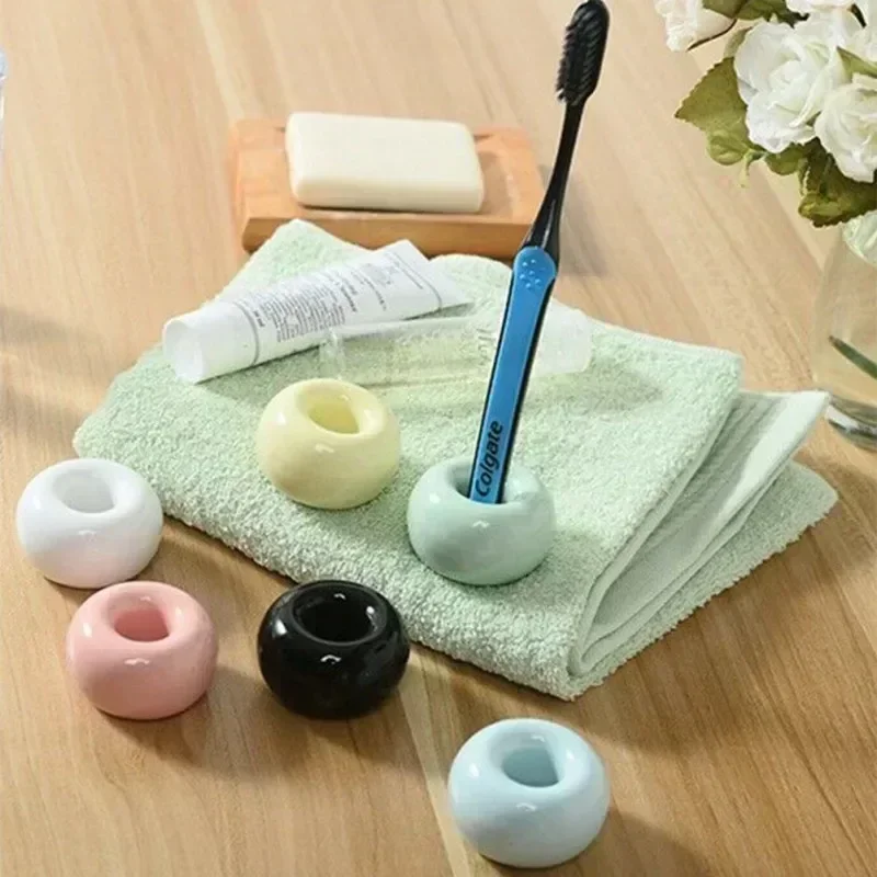 Mini Donut Ceramic Toothbrush Holder Bathroom Storage Accessories Toothbrush Base Frame Storage Rack Tooth Brush Stand Shelf