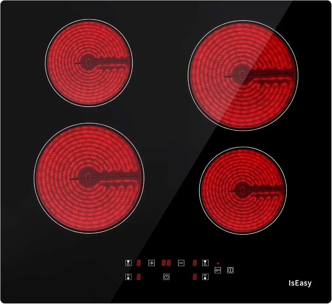 Placa de vitrocerámica IsEasy Elektro Autark, 6000 W 59 cm, 4 zonas de cocción, cableado, instalación eléctrica autosuficiente,
