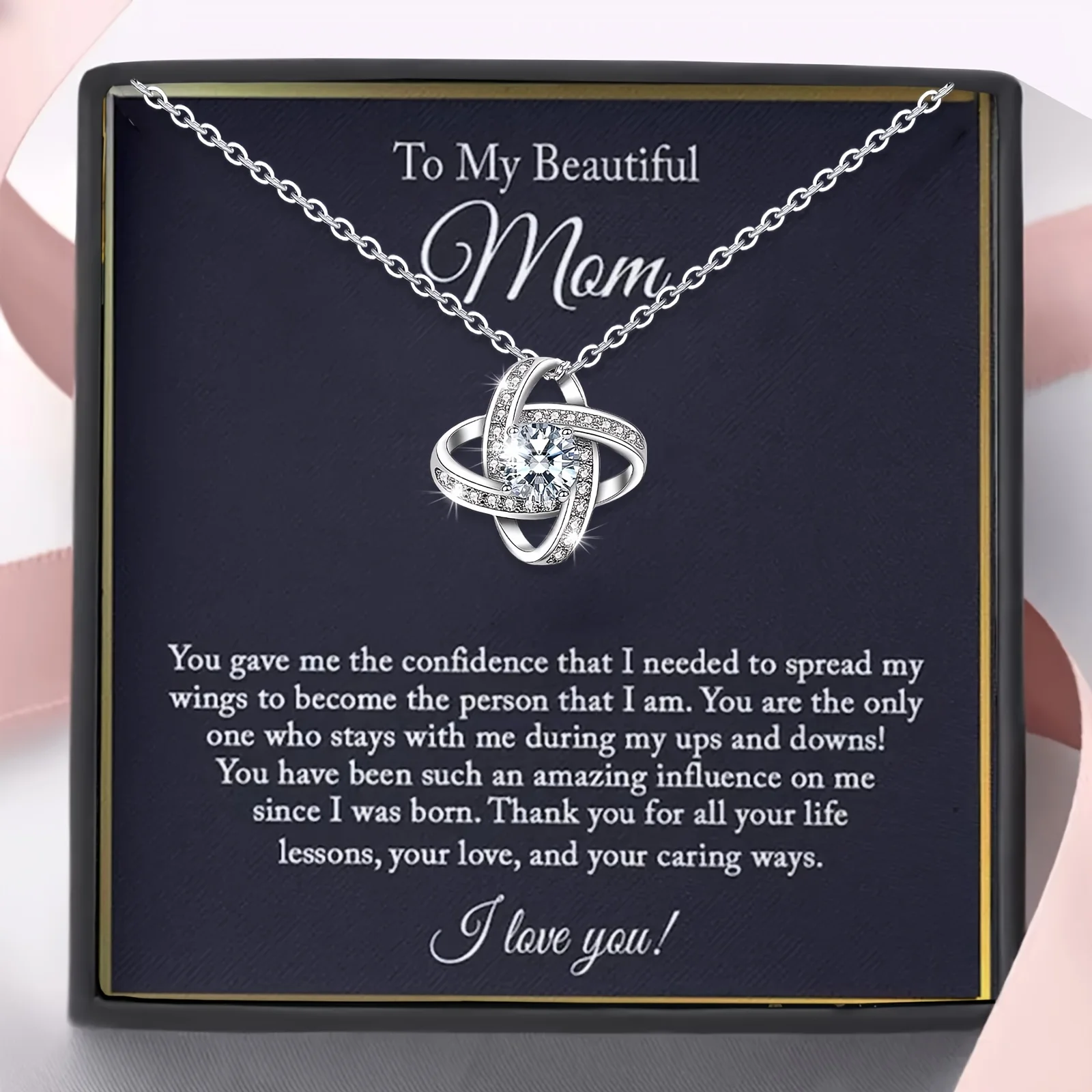 Elegant Infinity Knot Necklace, Birthday Gifts and Special Occasion Gifts for Mom, Warm Family Gift, Includes Card & Gift Box