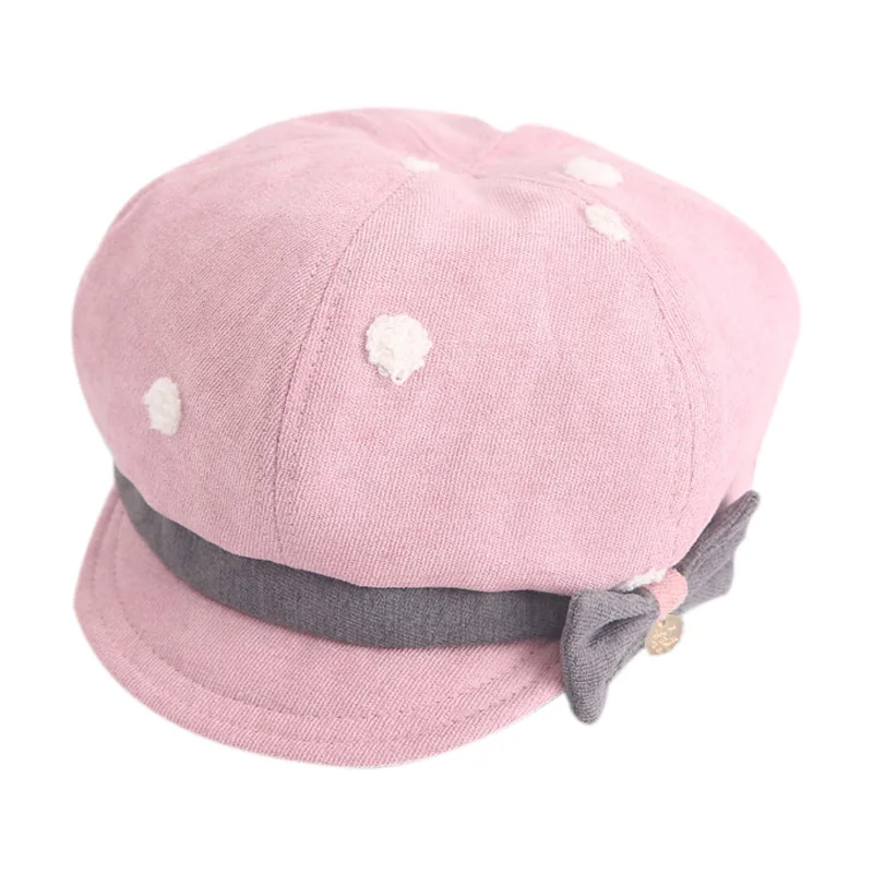 Children Dot Pattern Berets Hat Classic Fashion Cotton Bowknot Cap for Girls