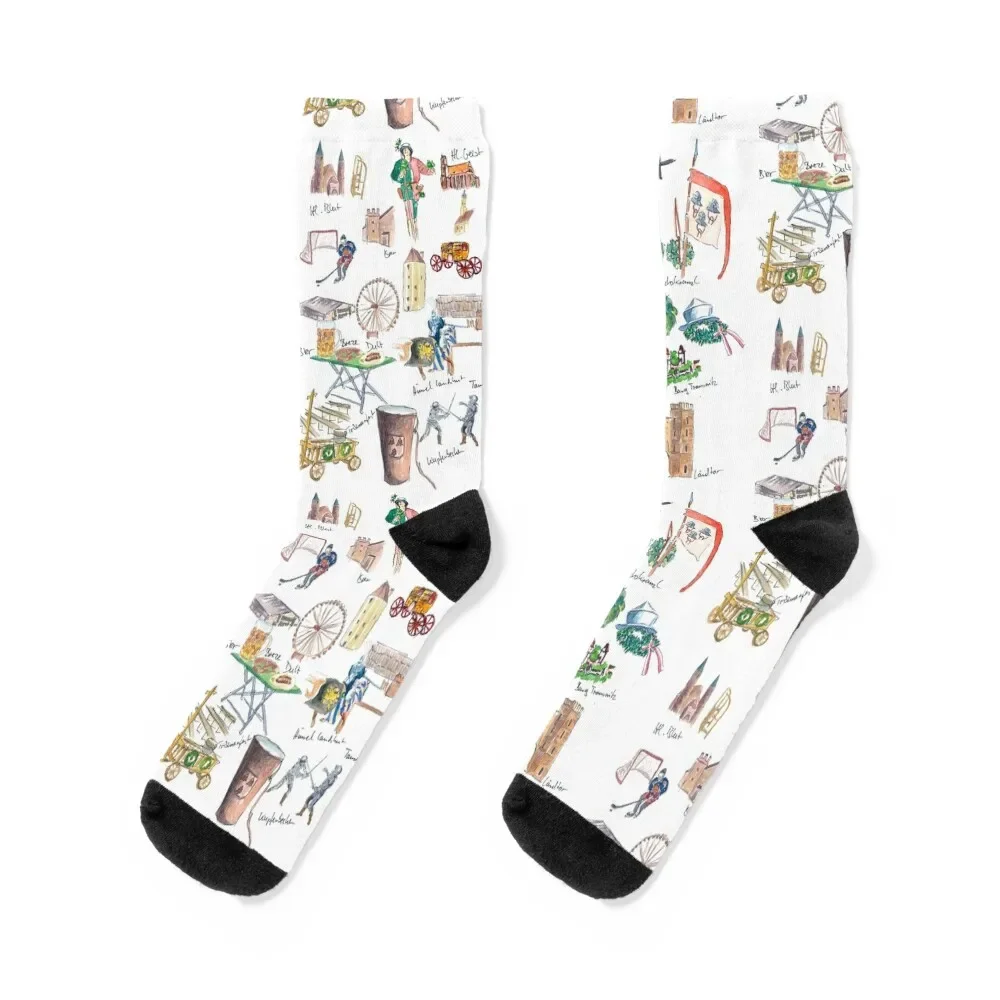 Landshut Bavaria Illustrated Favorite Travel Plans and Memories Socks Running new in's hiking Men Socks Women's