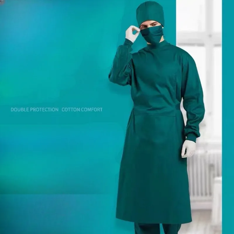 Blue and Dark Green Long-sleeved Surgical Gowns Hospital Operating Room Surgical Gowns Reinforced Isolation Surgical Gowns