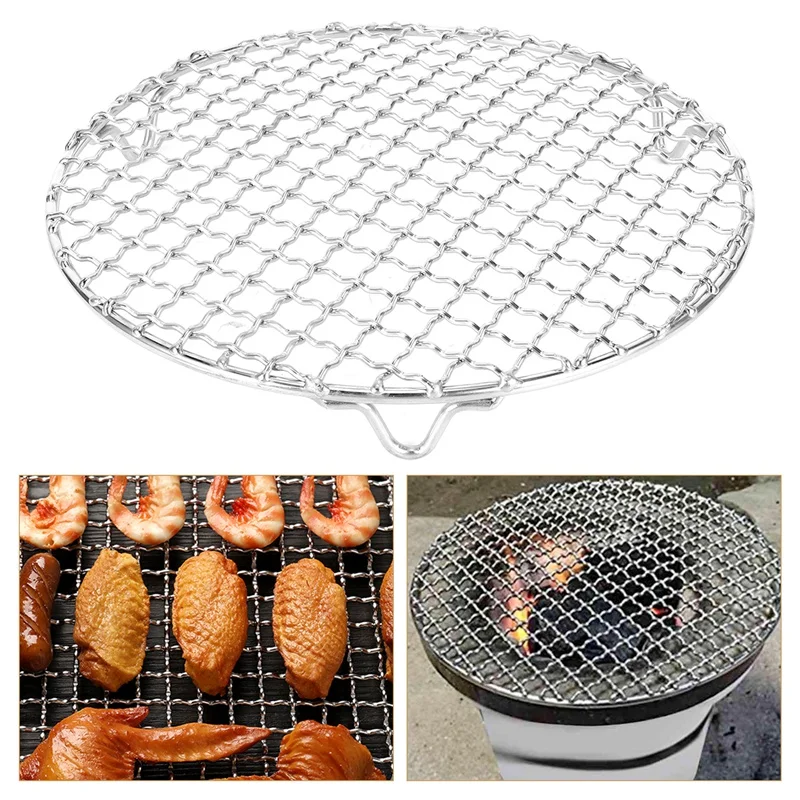 Rak barbekyu pengukus kawat silang baja tahan karat bulat multifungsi rak/panggangan/panci parut dengan kaki (7.87 inci) 1 buah