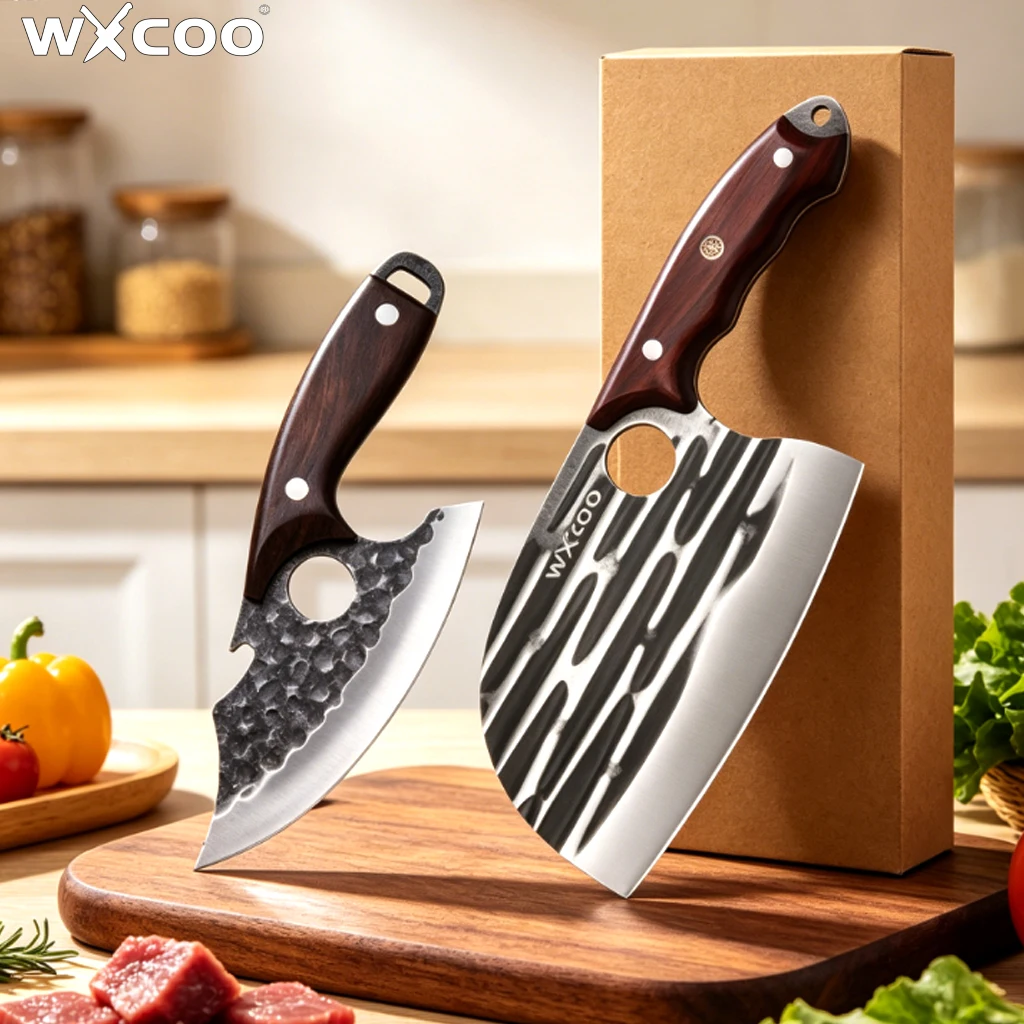 

Stainless Steel Kitchen Knife with Solid Wooden Handle Heavy Duty Butcher Chopping Knife Perfect for Household Family Cooks
