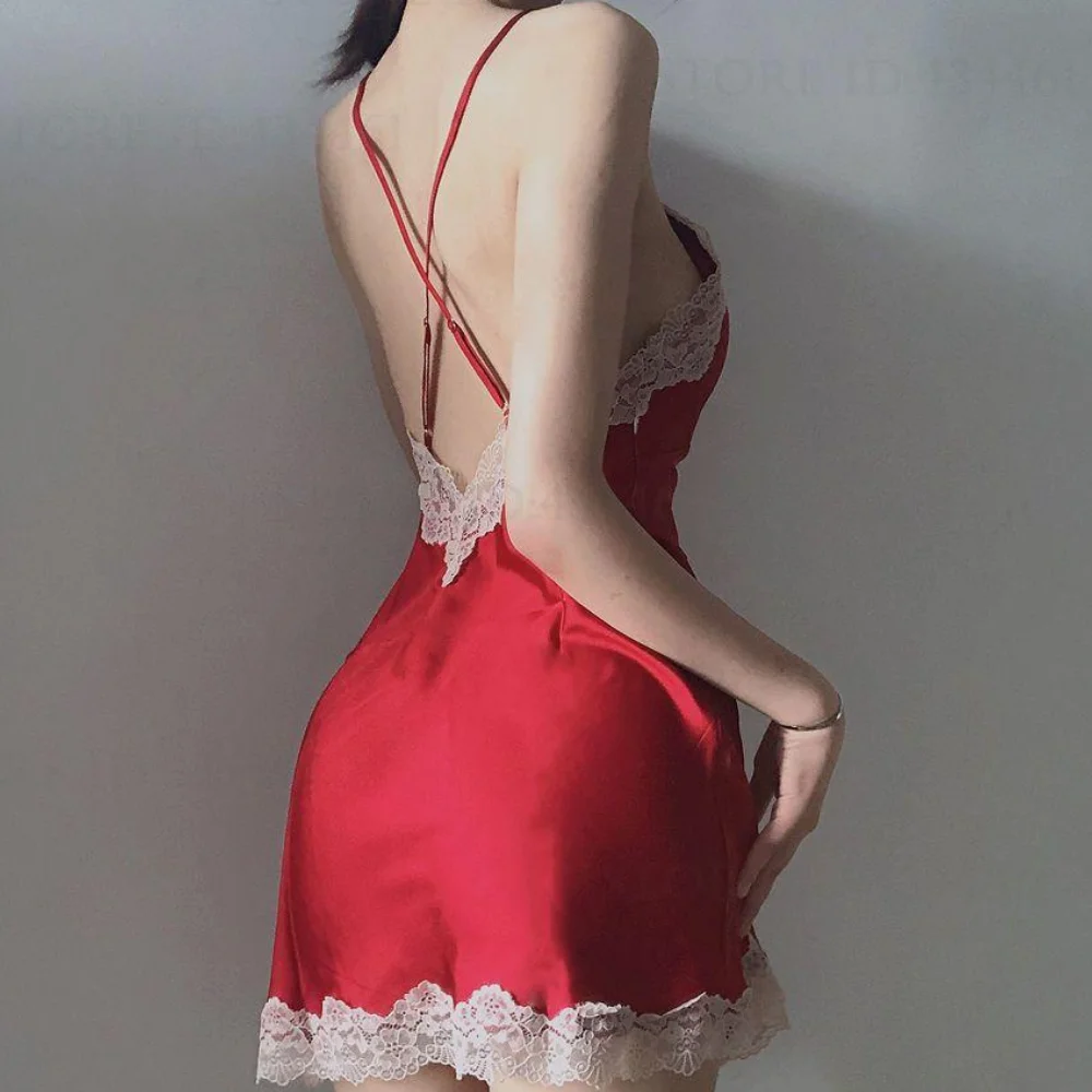 

Women's Nightgown Clothing Sexy Deep V Seduction Bathrobe Night Dress Lingerie Beauty Back Simulation Silk Negligee Sleewea