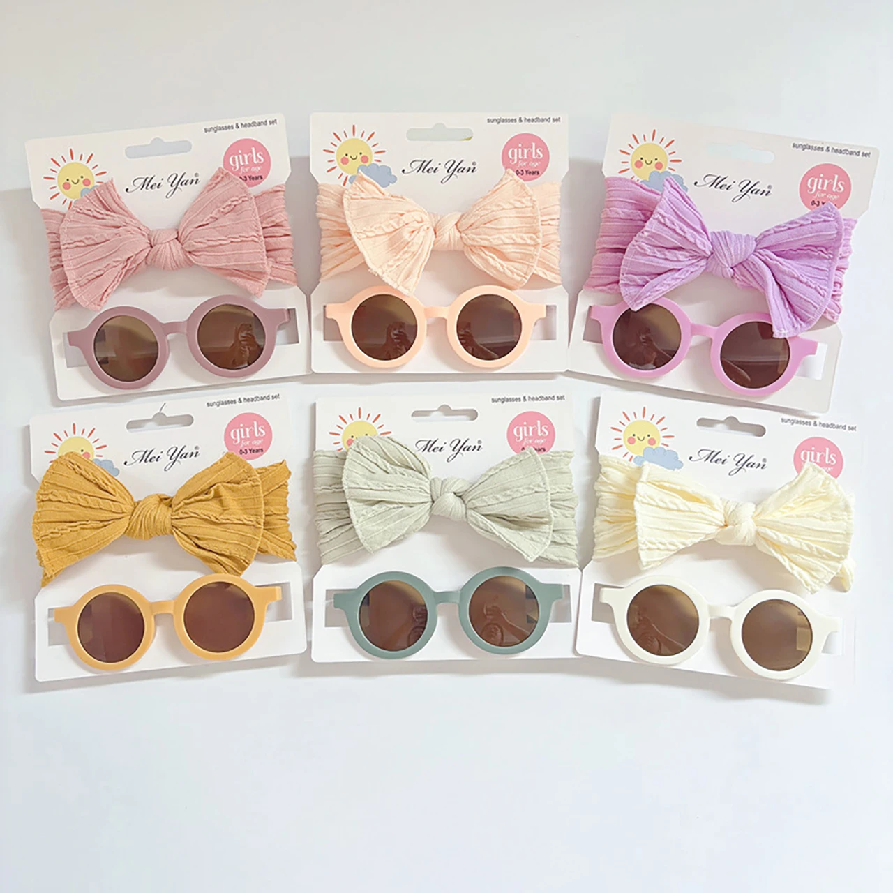 

2PCS/Set Baby Headband Sunglasses Solid Color Bow Kids Elastic Hairband Round Frame Boy Girl Anti-UV Glasses Children Headwear