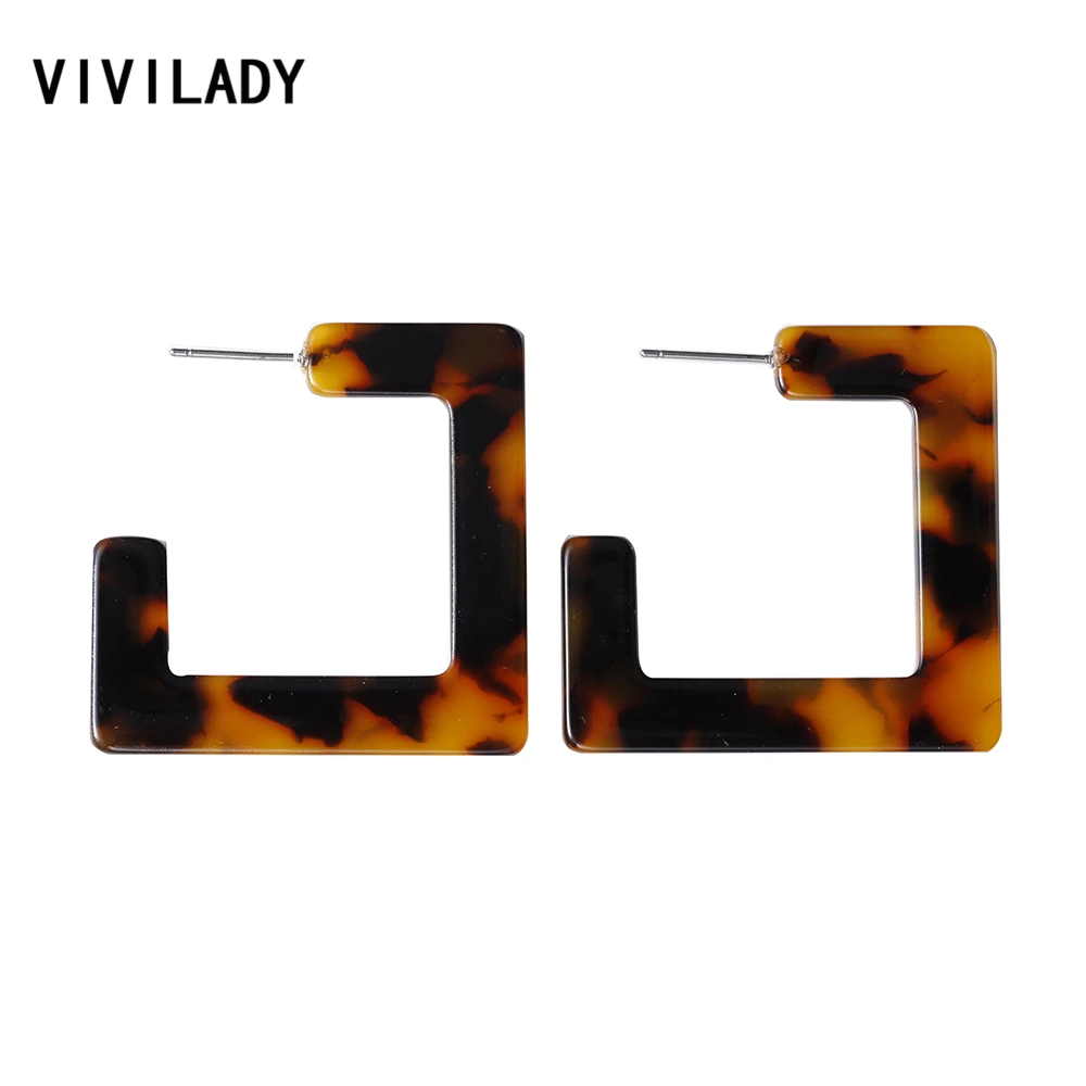 VIVILADY Fashion Geometric Square Hoop Earrings Women Candy Leopard Acrylic Acetic Acid Brincos Boho Bijoux Jewelry Party Gifts