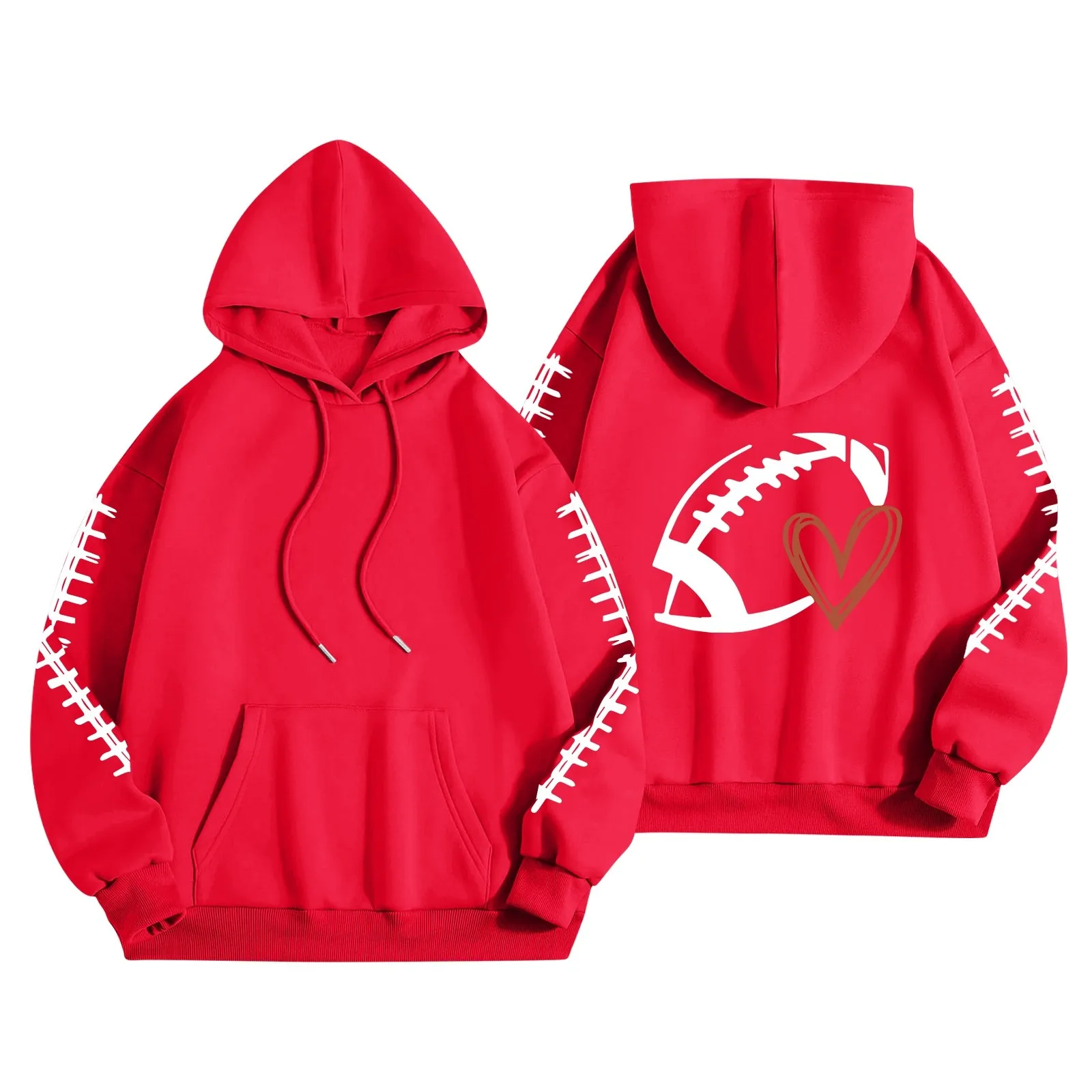 Sweat à capuche imprimé rugby pour femme, pulls légers à manches longues avec poches, sweat à capuche Wstring de proximité, mode décontractée, automne, nouveau