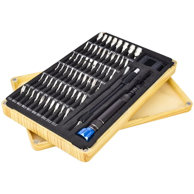 1Set Wood Grain Box 64-In-1 Watch Mobile Phone Disassembly Maintenance Tool Pc Screwdriver Set