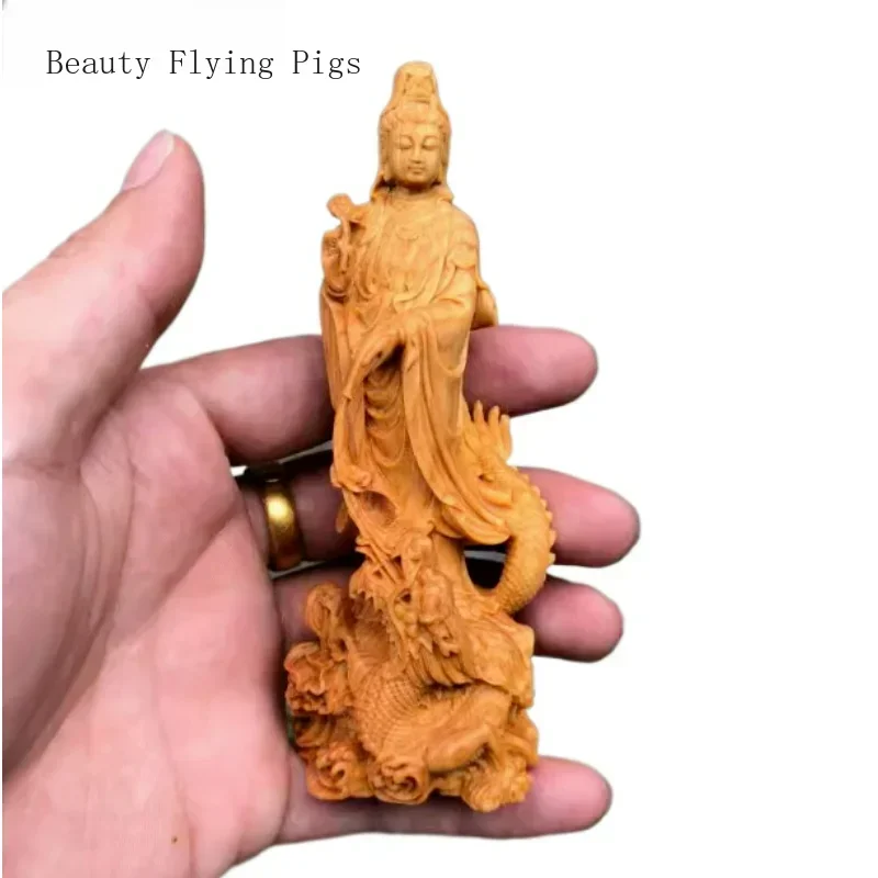 1PCS Handmade Carving of Avalokitesvara Bodhisattva Buddha Statue Character Ornament Home Living Room Decoration Crafts