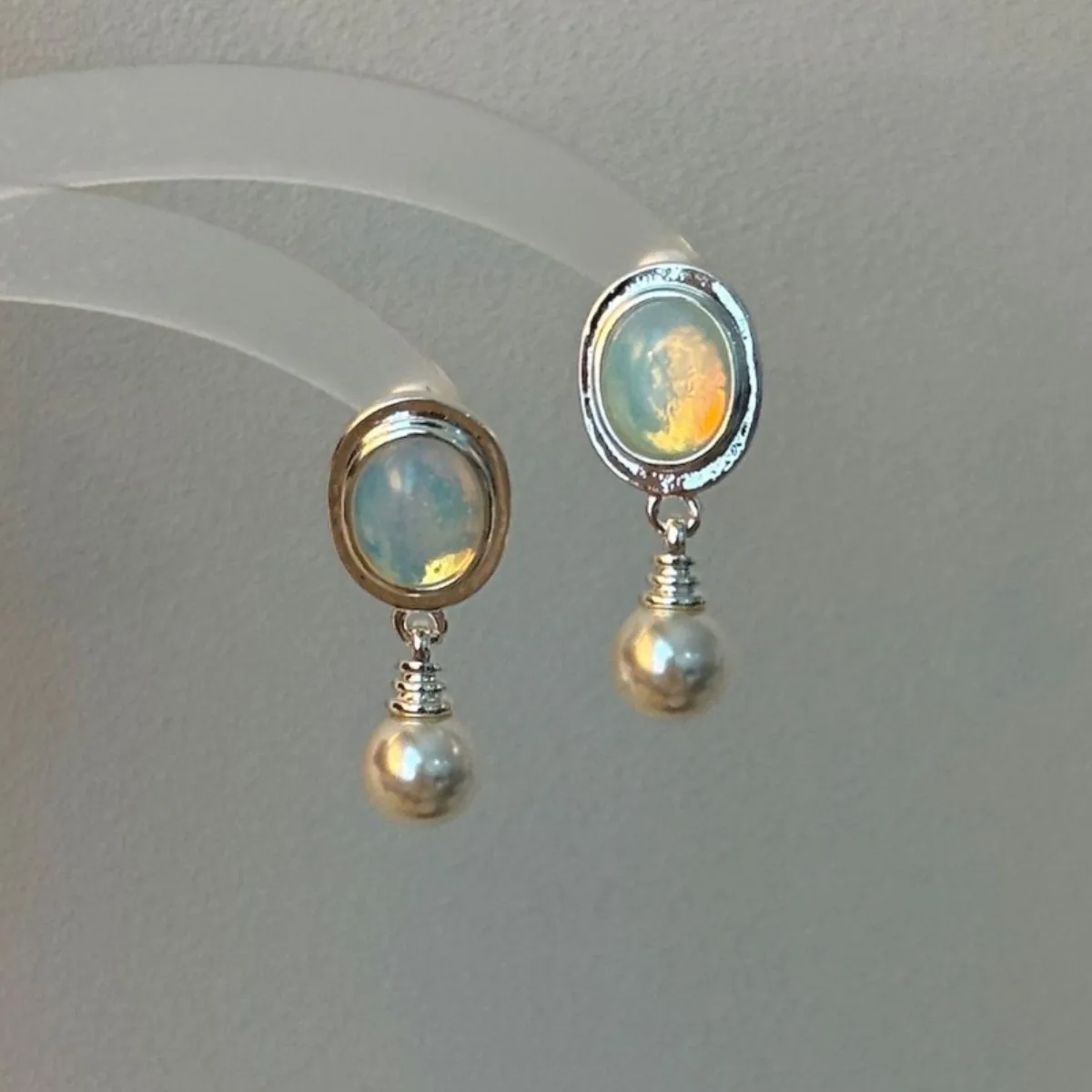 Moonlight opal pearl studs earrings simple stylish summer classic pendant eardrop