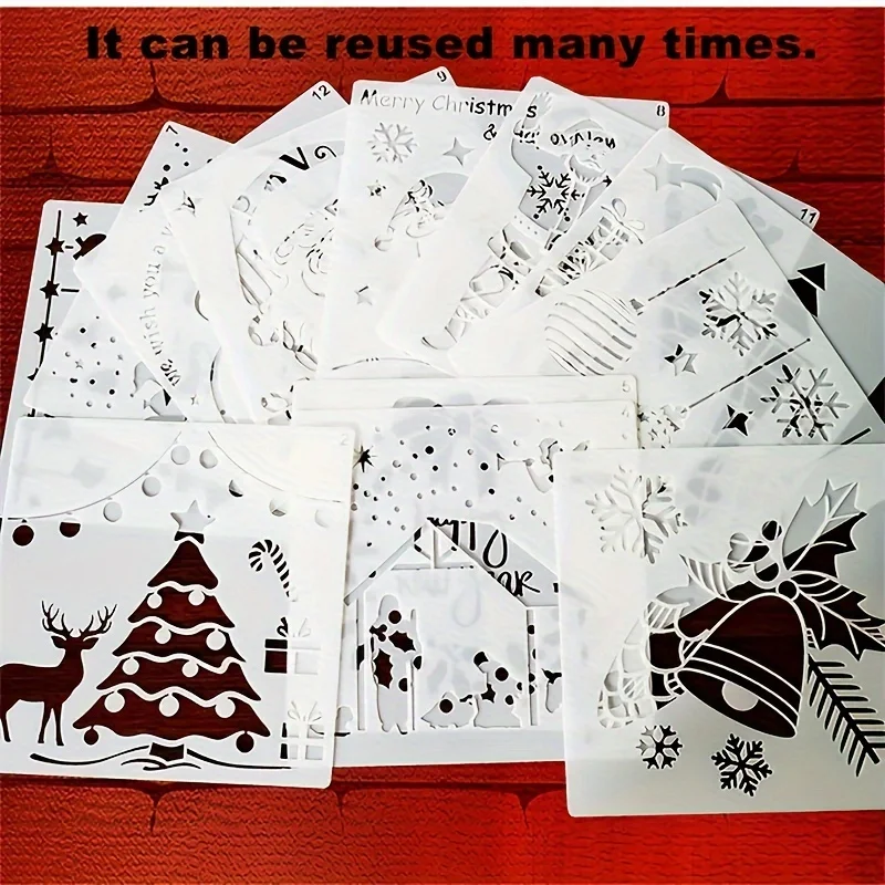 

12pcs Christmas Painting Stencils, 5.1Inch Reusable Holiday Plastic Nativity Scene Stencils For Painting