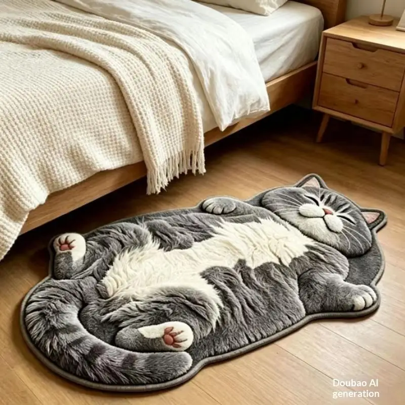 Adorable Fun Cat-Shaped Area Rug Stylish Unique Home Decor Carpet For Living Rooms Cartoon Bedrooms Bedsie Floor Mat Soft Plush