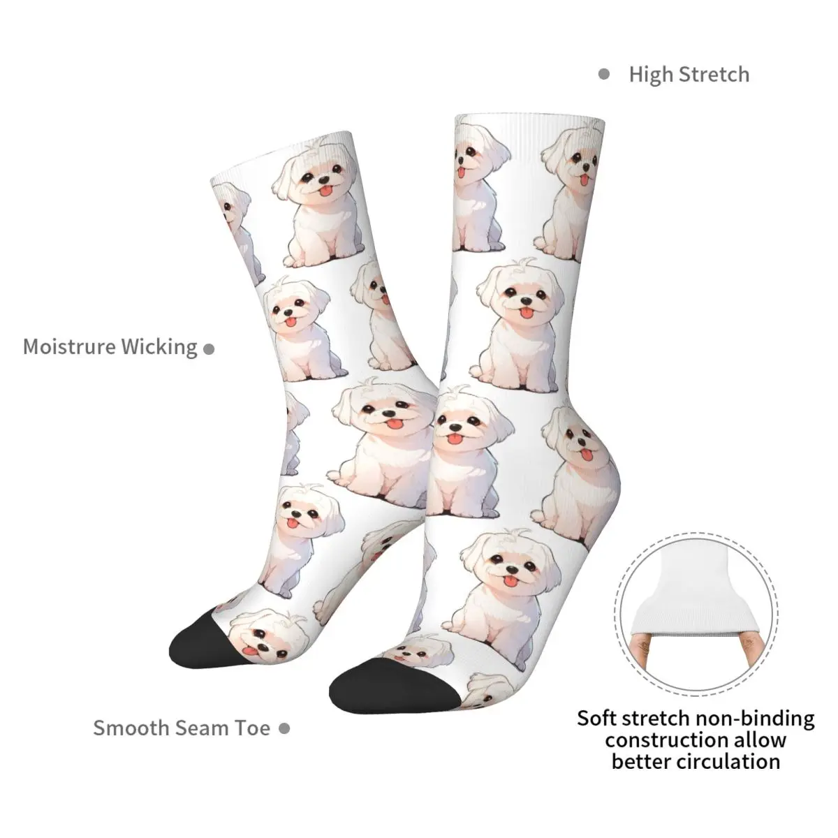 Cartoon Style Cute Maltese Dog Socks Harajuku Sweat Absorbing Stockings All Season Long Socks for Man's Woman's Christmas Gifts