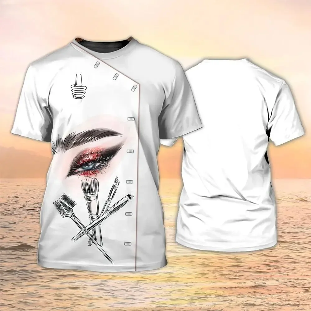 2023 Women T-Shirt Makeup Artist Uniform 3d Print T-Shirts Makeup Brush Graphic O Neck Tees Clothes Female Clothing Korean Style