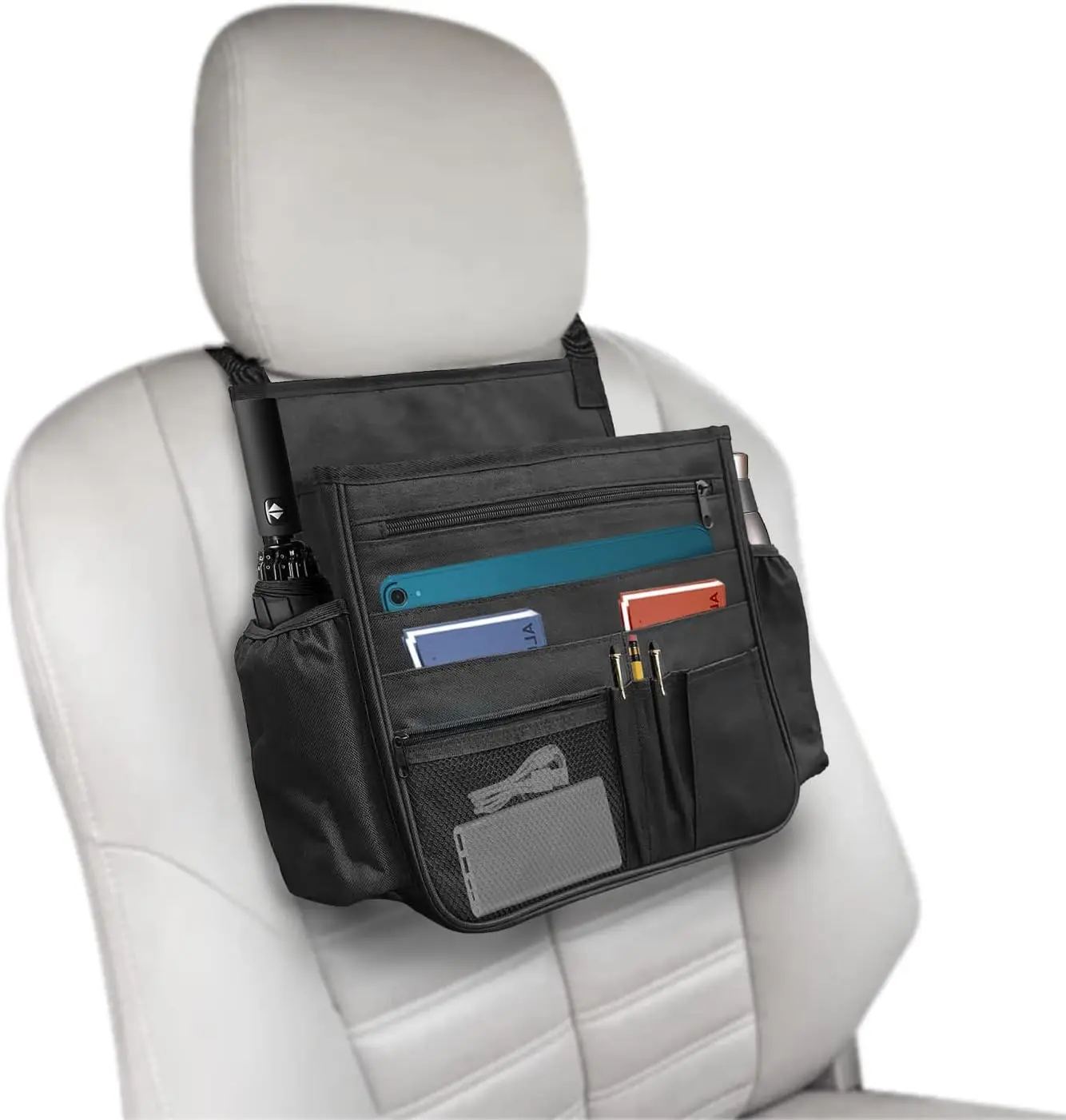 

Car Backseat Organizer Hanging Passenger Seat Storage Bag with Laptop Pocket Cup Holders for Office Kids Travel