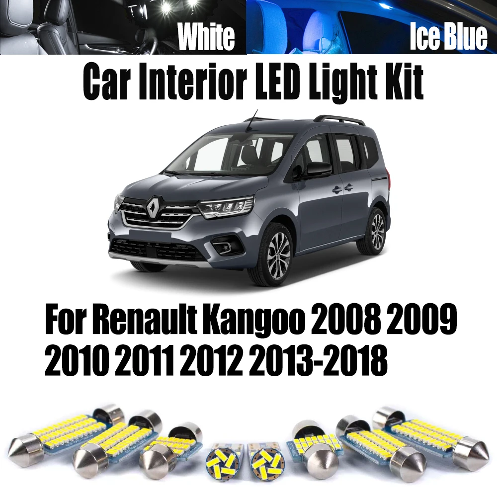 

11 шт. комплект автомобильных потолочных ламп Canbus для Renault Kangoo 2008 2009 2010 2011 2012 2013-2018 без ошибок светодиодный внутренний купольный светильник для чтения