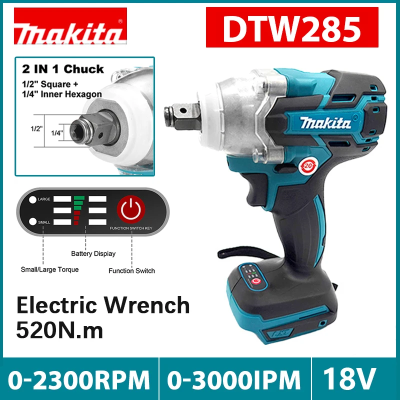 Makita DTW285 520N.M 임팩트 전기 렌치, 브러시리스 렌치, 무선 공구, 충전식 전동 공구, Makita 18V 배터리 