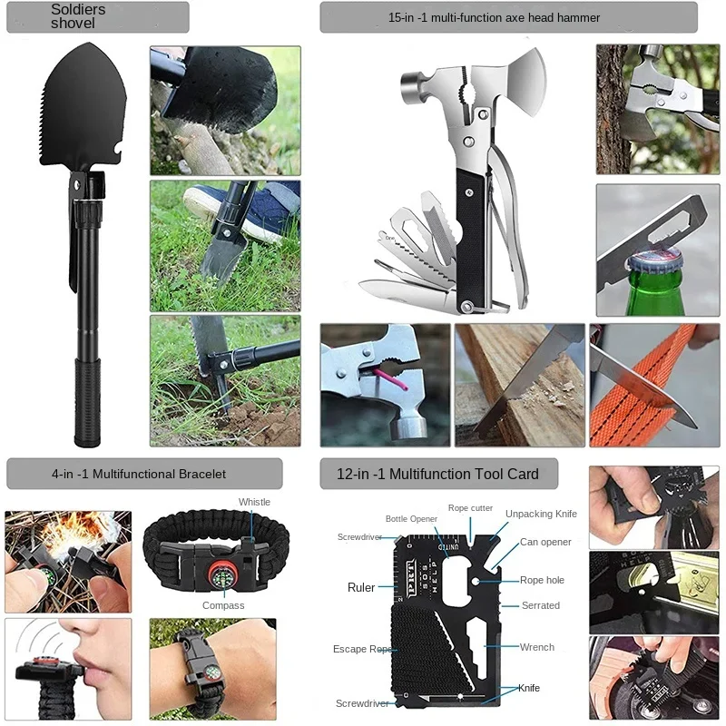 36PCS/SET Outdoor Supplies Survival Tools Multifunctional Camping Travel Equipment Wilderness Edc Emergency Tactical Kit