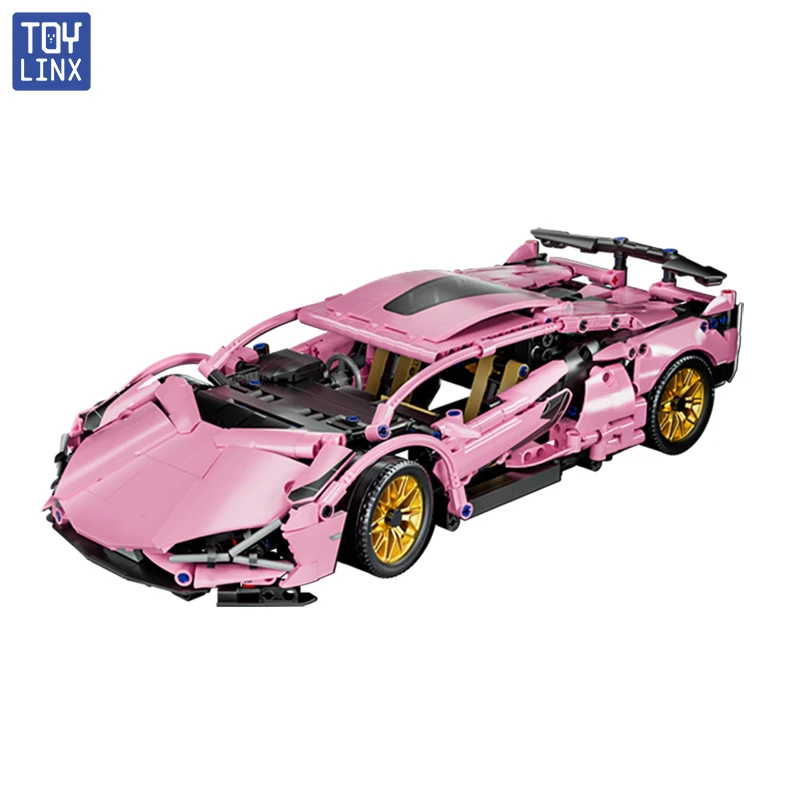 TOYLINX Super Roze Technische Snelheidsvoertuig Bouwstenen Auto Racing Bricks Speelgoed Verjaardag Kerstcadeaus voor Kinderen Kinderen