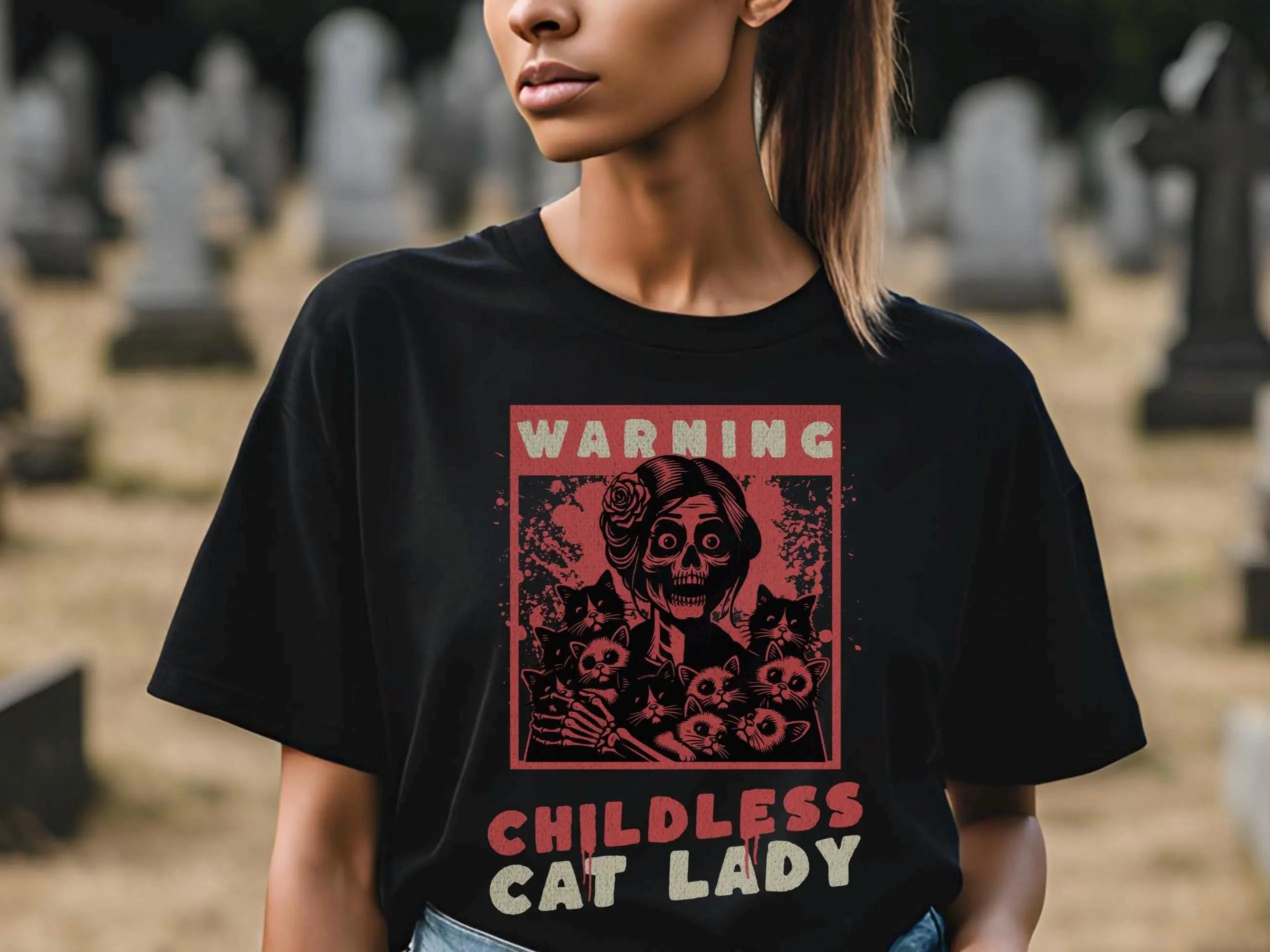

Childless Cat Lady Halloween Shirt Retro Skeleton Halloween Shirt Patriarchy Feminism Shirt Spooky Horror Shirt