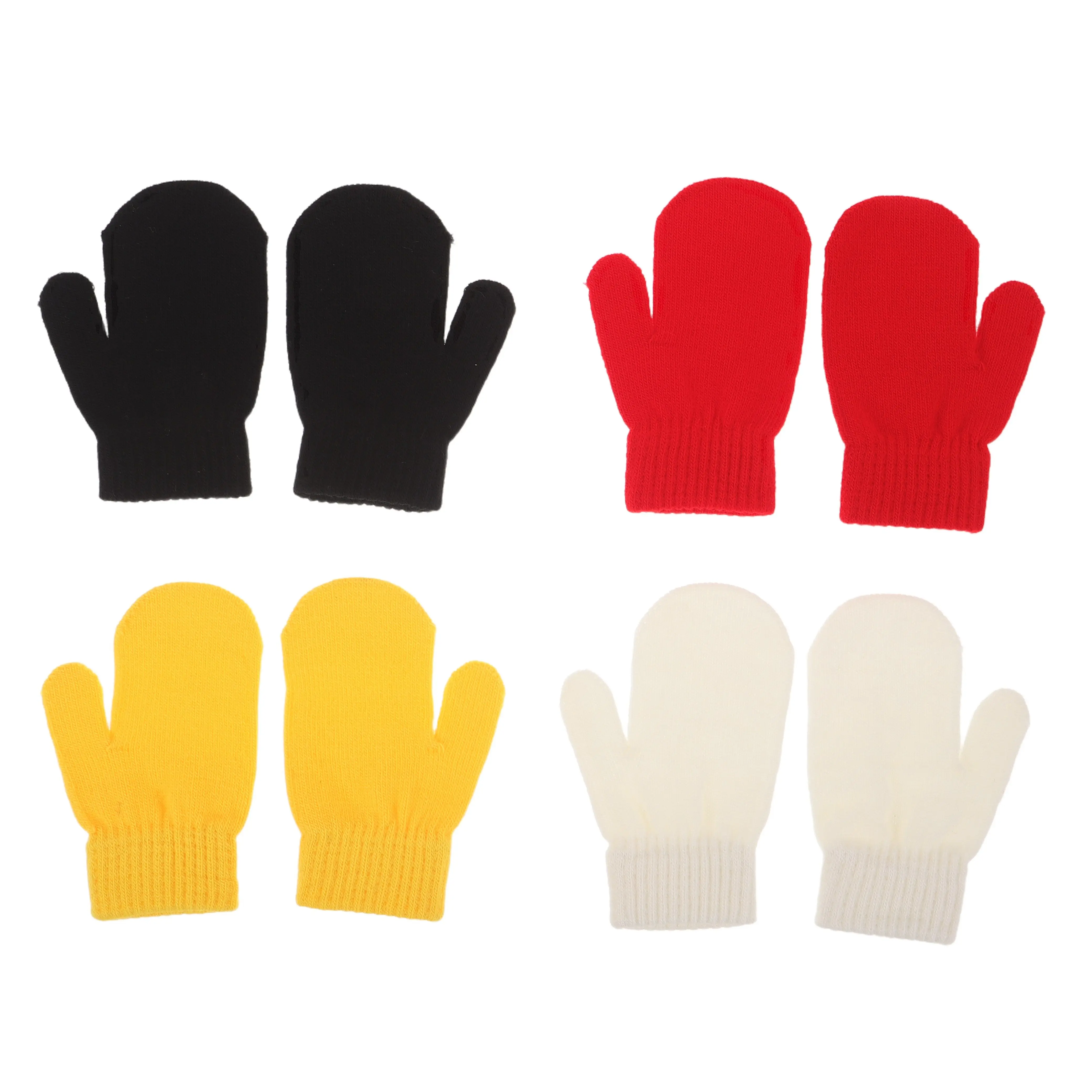 

4Pairs Kids Warm Winter Gloves Monochrome Knitted Stretchy Full Finger Mittens for Children Toddler Girls Boys Outdoor School