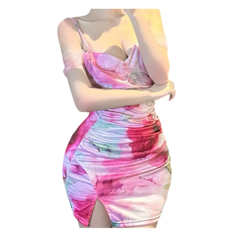 Sexy Pure Desire Style Dress Charming Ink Painting Poetic Dream Strap Bodycon Dress Slim Fit Backless Suit Dress Elegant Z559