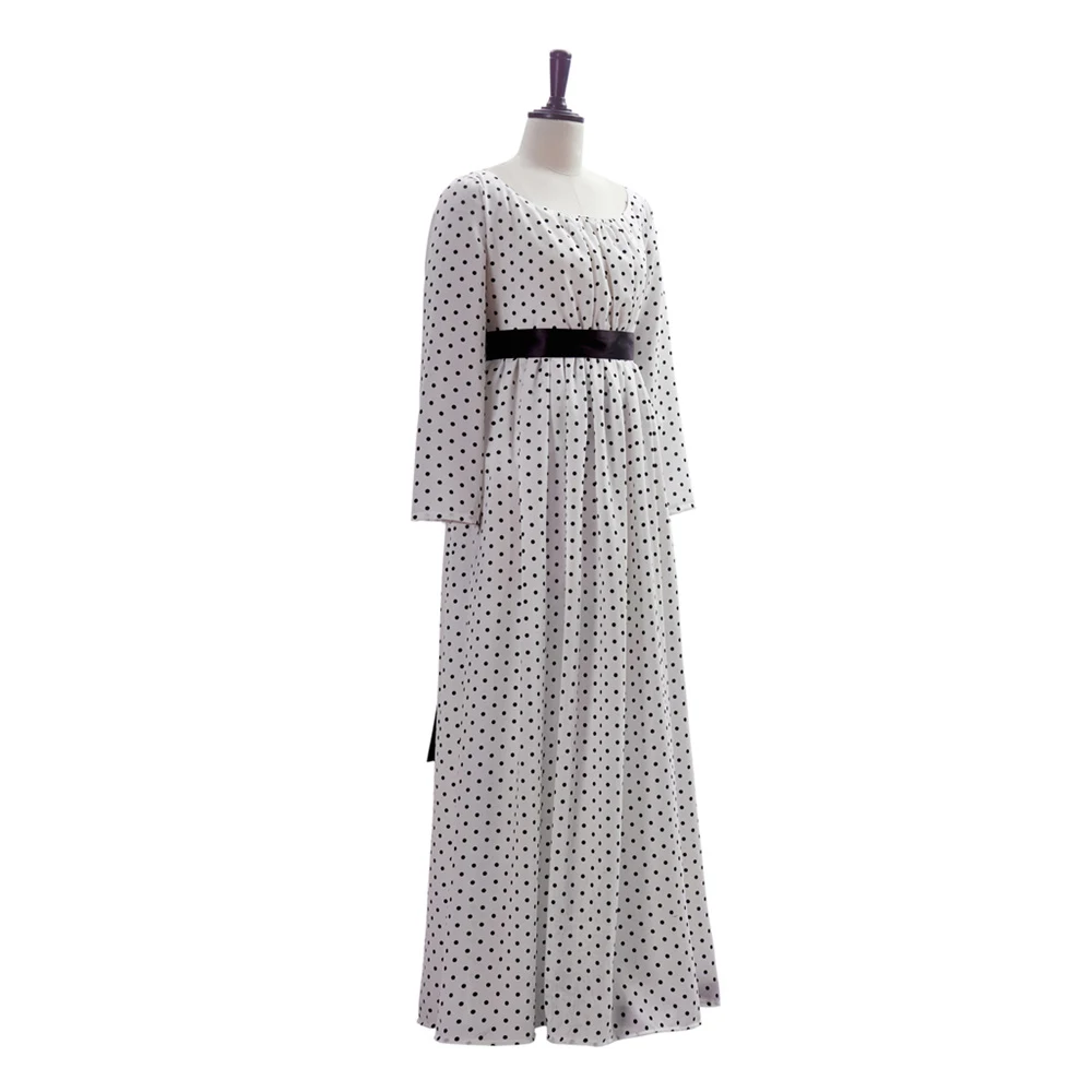 18th Century Regency Polka Dot Dress Medieval Victorian High Waist Tea Party Gown