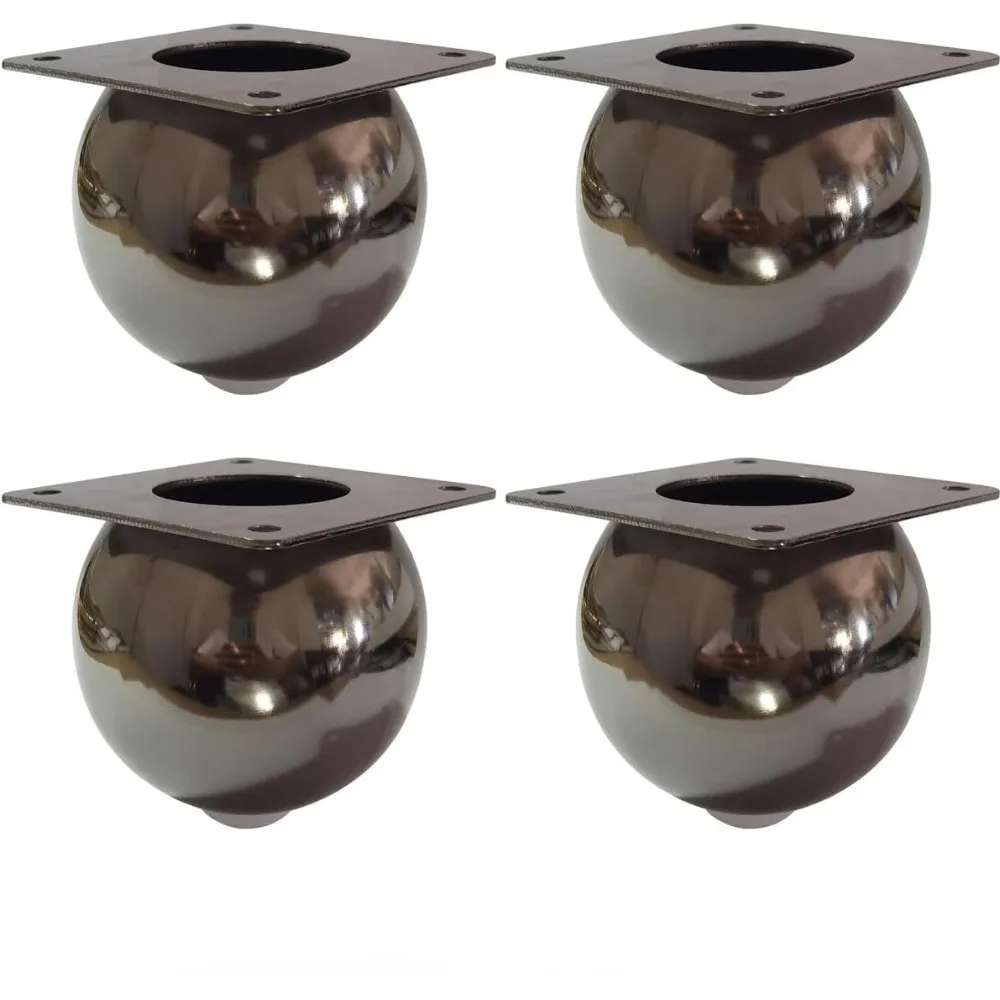 Black Furniture Legs Round Metal Bun Feet Heavy-Duty Cabinets/Tables/Chairs/Sofa Feet, with Rubber Base, Heavy