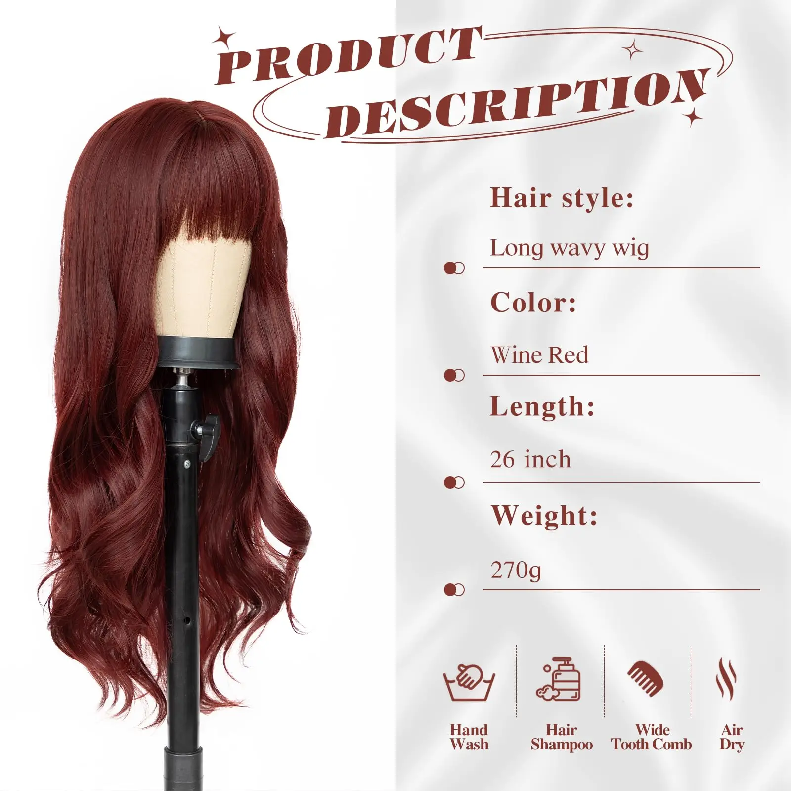 26-Inch Synthetic Wig with Large Wavy Style for Halloween Cosplay, Daily Festive Hair, High-Temperature Hair Accessory