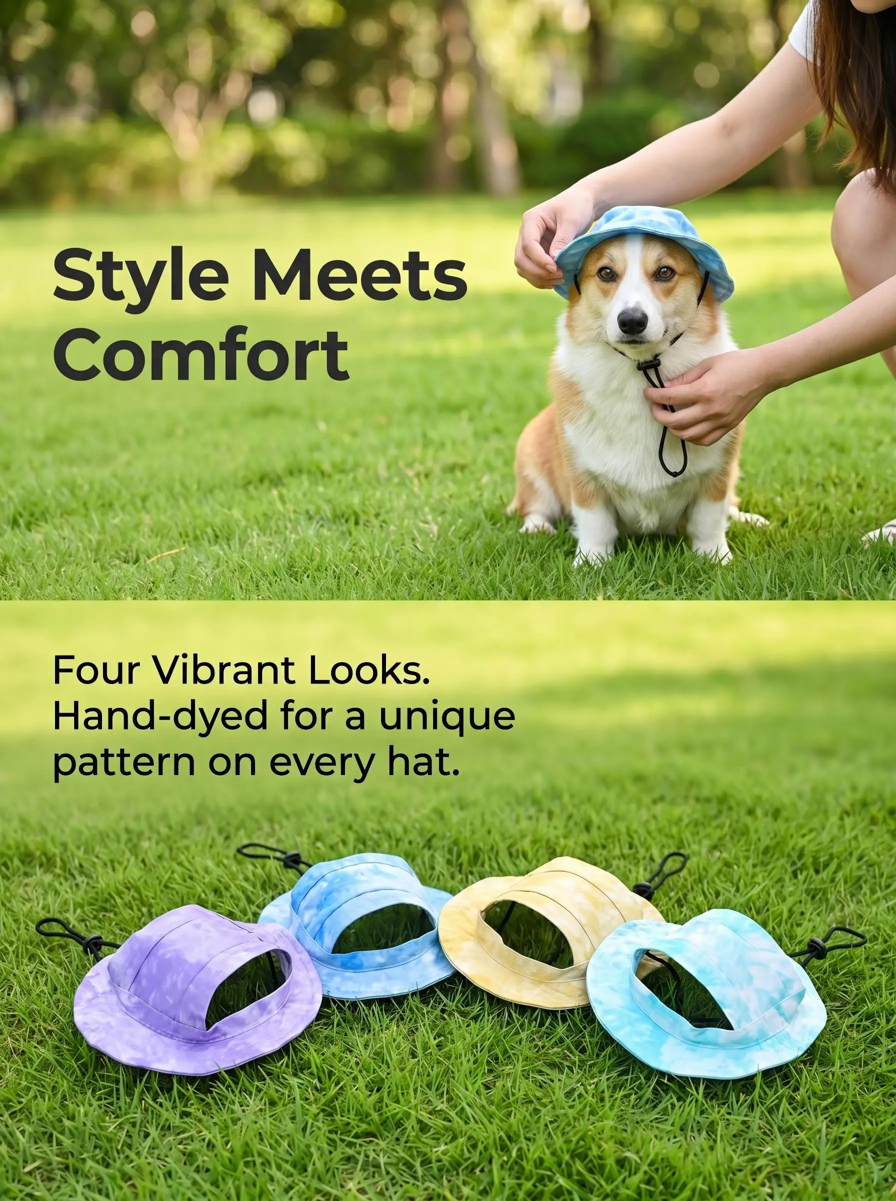 Dog cat anti-strangle hat anti-off ear adjustable rope buckle bucket hat pet headgear sun hat summer dog hats