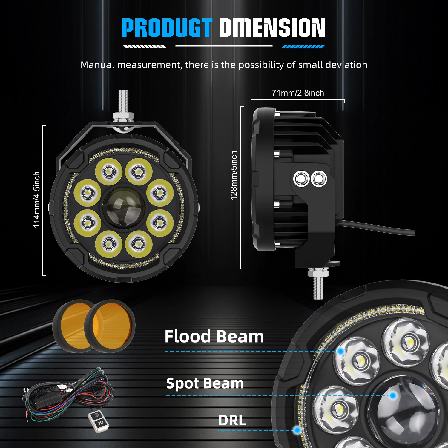 [Strobe] 4.5 Inch Motorcycle Auxiliary LED Fog Light with DRL LED Driving Spotlight Kit with Wire Harness