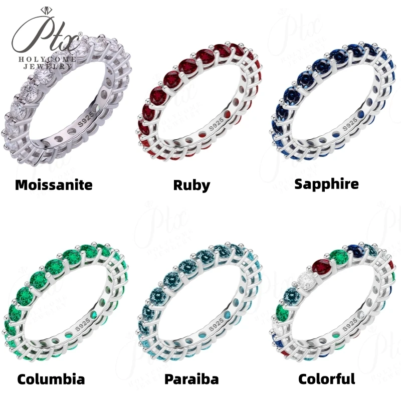 Ring 3mm Lab Grown Moissanite Ruby Sapphire Columbia Paraiba Band Round Cut 925 Sterling Silver with 18K Gold Holycome Jewelry