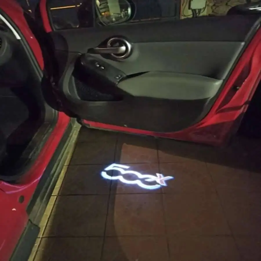2 pçs led porta do carro lâmpada de boas-vindas acessórios para fiat 500x 500l e punto-01 projetor laser 3d personalizar luz sombra fantasma