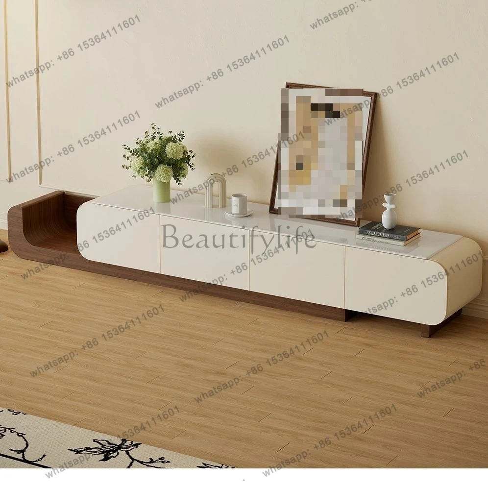 microcrystalline stone retractable TV cabinet light luxury high-end floor-to-ceiling living room home TV cabinet