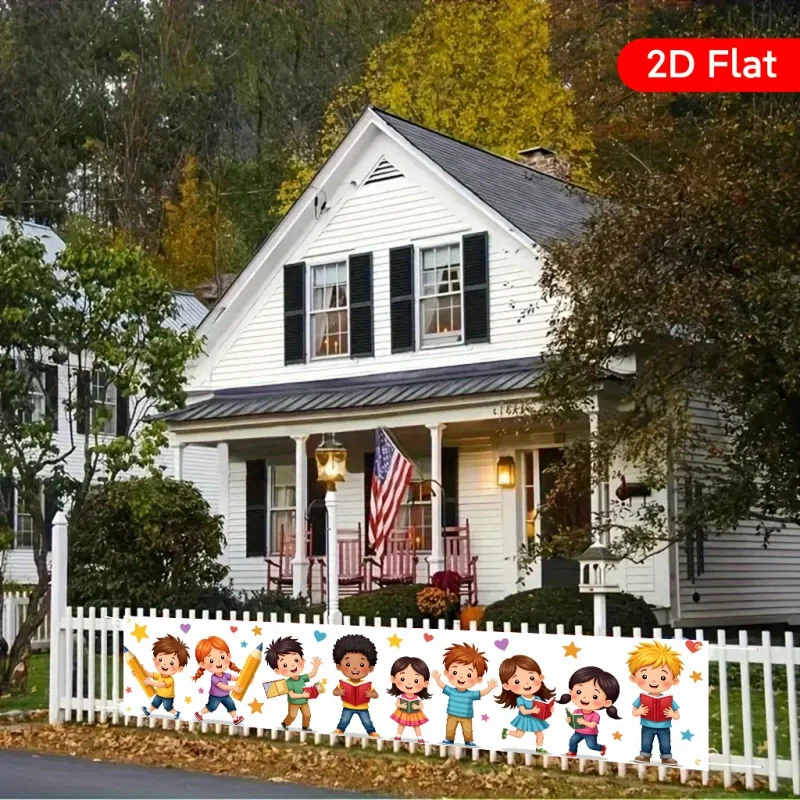 VIKAMA Back to School Yard Banner 2D Flat Kids Pencil Book Print Outdoor Garden Fence Hanging Backdrop School Party Decoration view 5