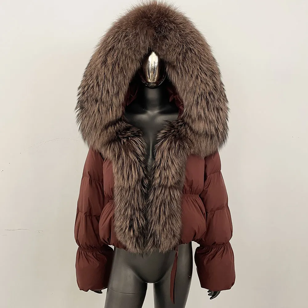 Manteau en duvet de canard blanc pour femme, veste en fourrure véritable, optique naturelle, grand col en fourrure de renard, parka bouffante adt, chaud, hiver, nouveau