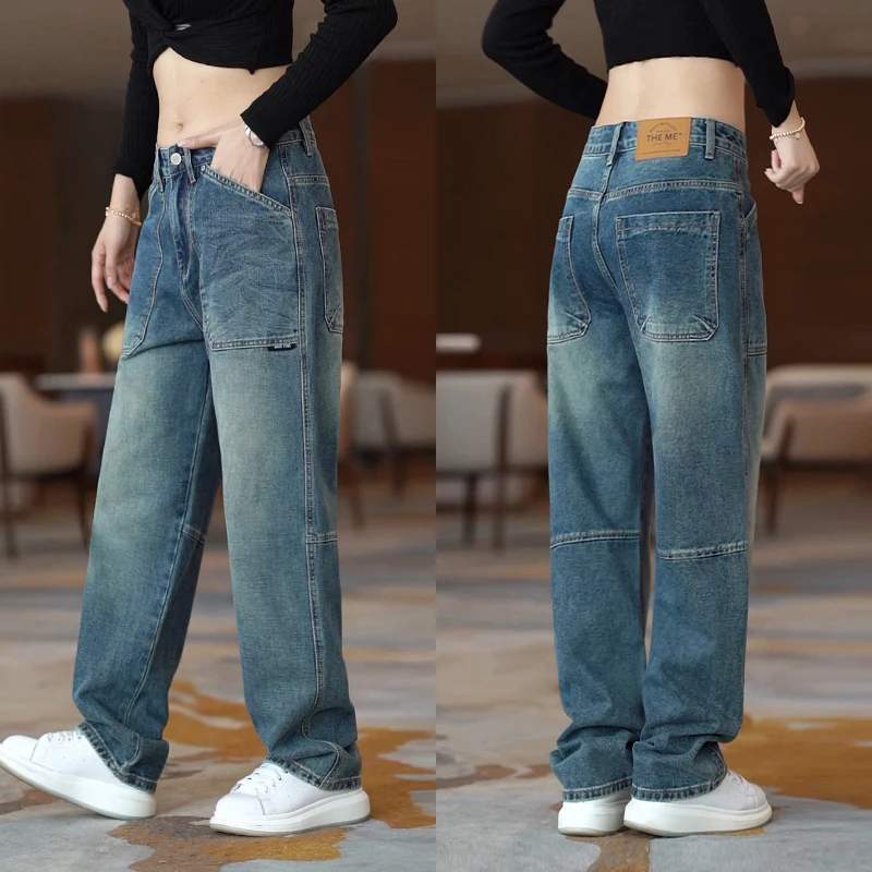 

Новые мужские джинсы 2024 года в стиле ретро, американские, с эффектом поношенности, свободного кроя, прямые штанины, повседневные, модные, универсальные, трендовые, из хлопкового денима