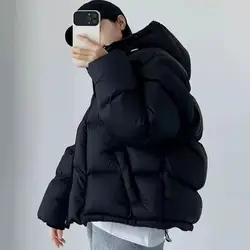 Winter New Fashionable Women's Down Jacket Loose Commuting Windproof Hooded Solid Color Short White Duck Down Jacket