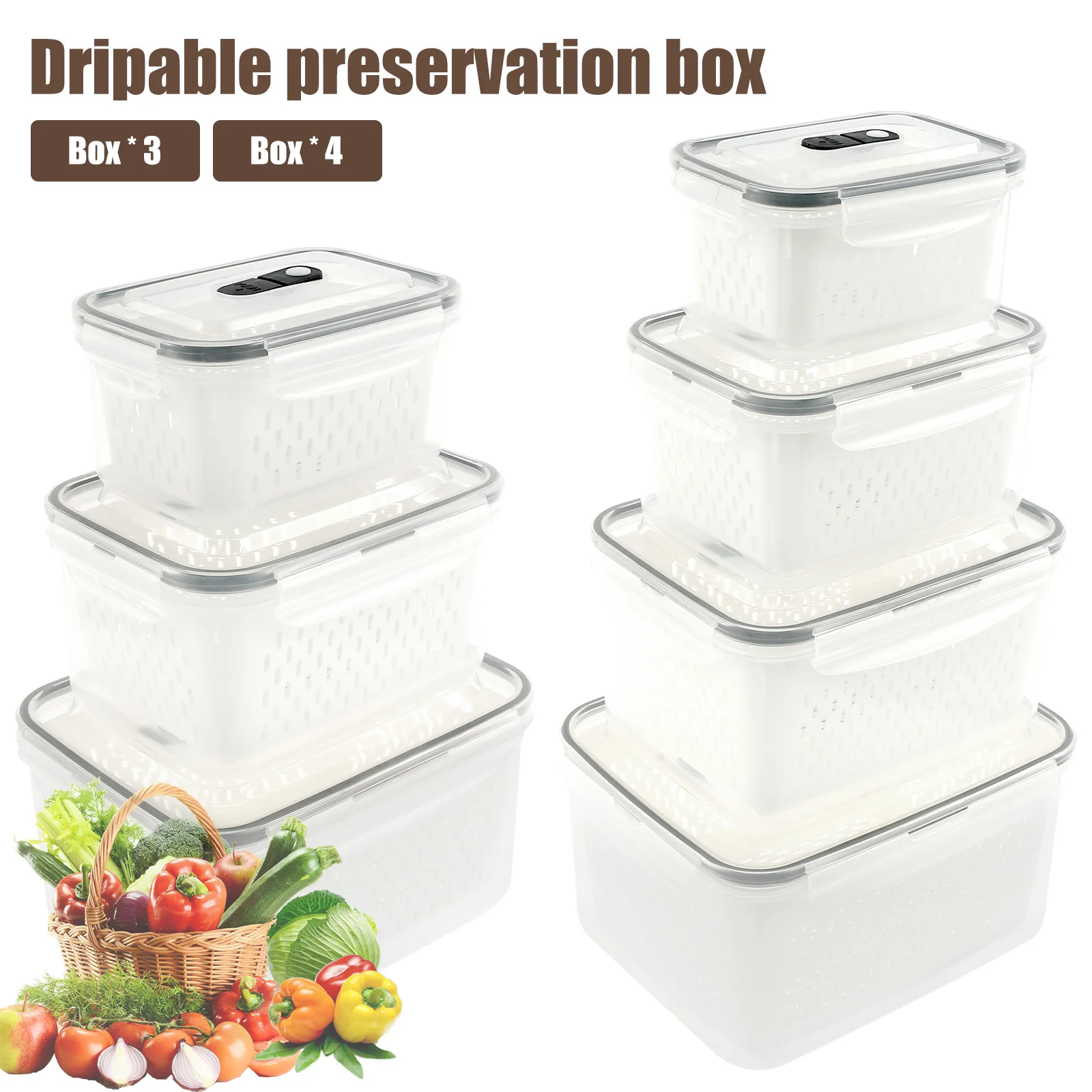 

3/4Pcs Fruit Storage Containers with Removable Colander Leakproof Produce Saver Container Different Size Refrigerator Organizer