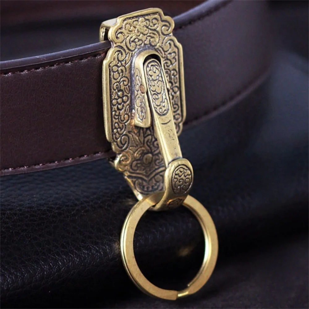 Useful Brass Keychain Buckles Retro Design Anti-Lost Metal Belt Buckle Vintage KeyRing Hook Chain