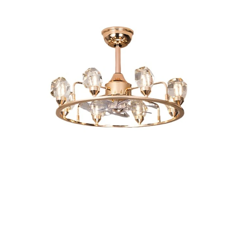 

Luxury crystal living room invisible fan light frequency conversion dining room European silent light luxury ceiling fan light