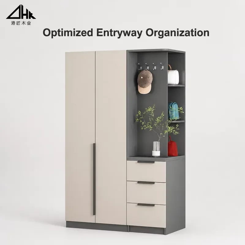 Minimalist Cream Entryway Cabinet With Hooks And Drawers Modern Dark Gray Hallway Storage Locker System Custom Entrance