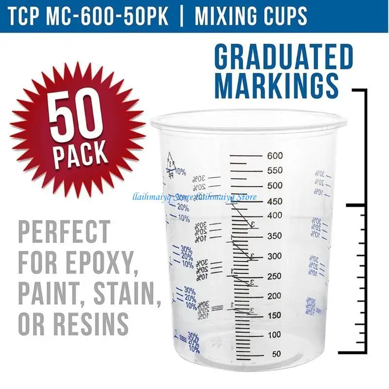 573B 50Pcs Disposable Clear Graduated Plastic Mixing Cups for Paint UV Resin Epoxy