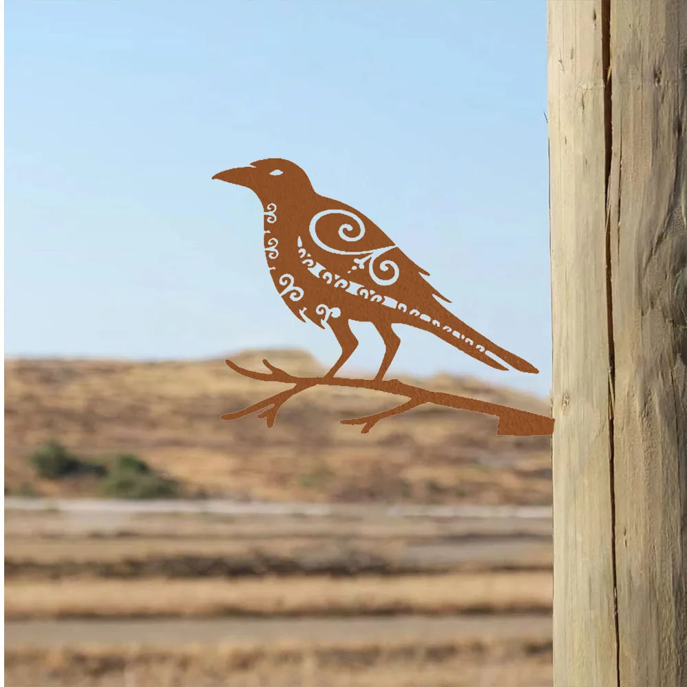 

Intriguing Metal Bird Garden Art - Odin's Raven Muninn, Garden Sign Splendor