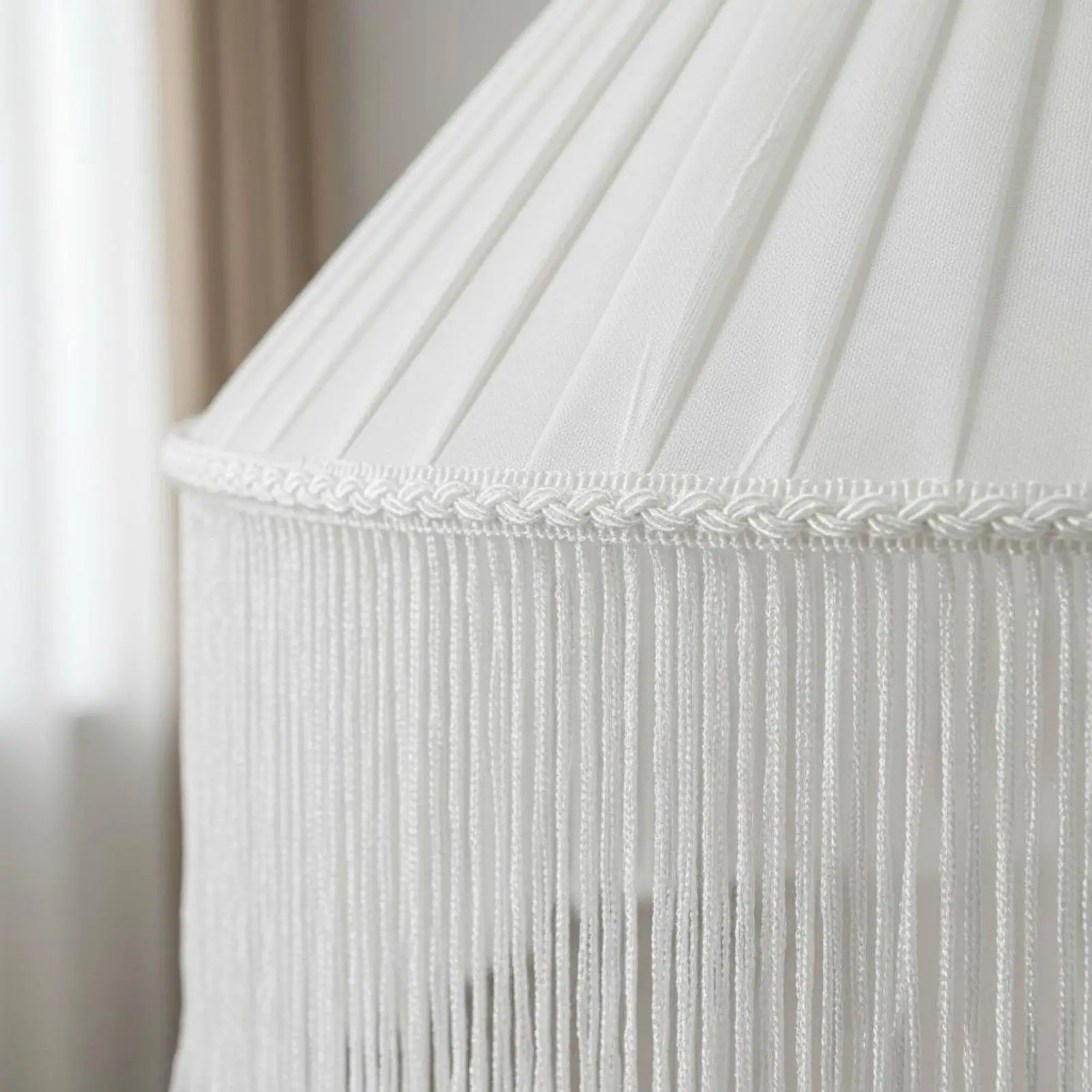 Textile Fringe Lamp Shade Cover Replacement with Pleated Tassel Mantle for Table Floor Sconce Lamp E