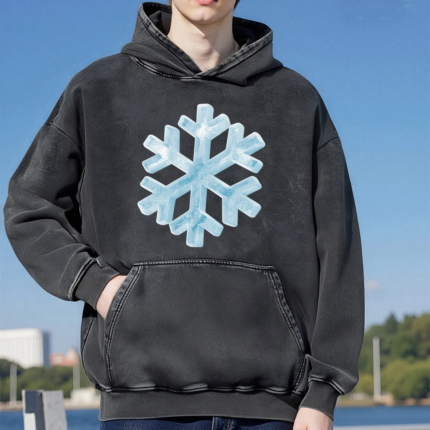 ندفة الثلج نمط الرجعية غسلها مقنعين البلوز للرجال والنساء ملابس رياضية كاجوال القطن موضة ملابس الشارع 400G #1