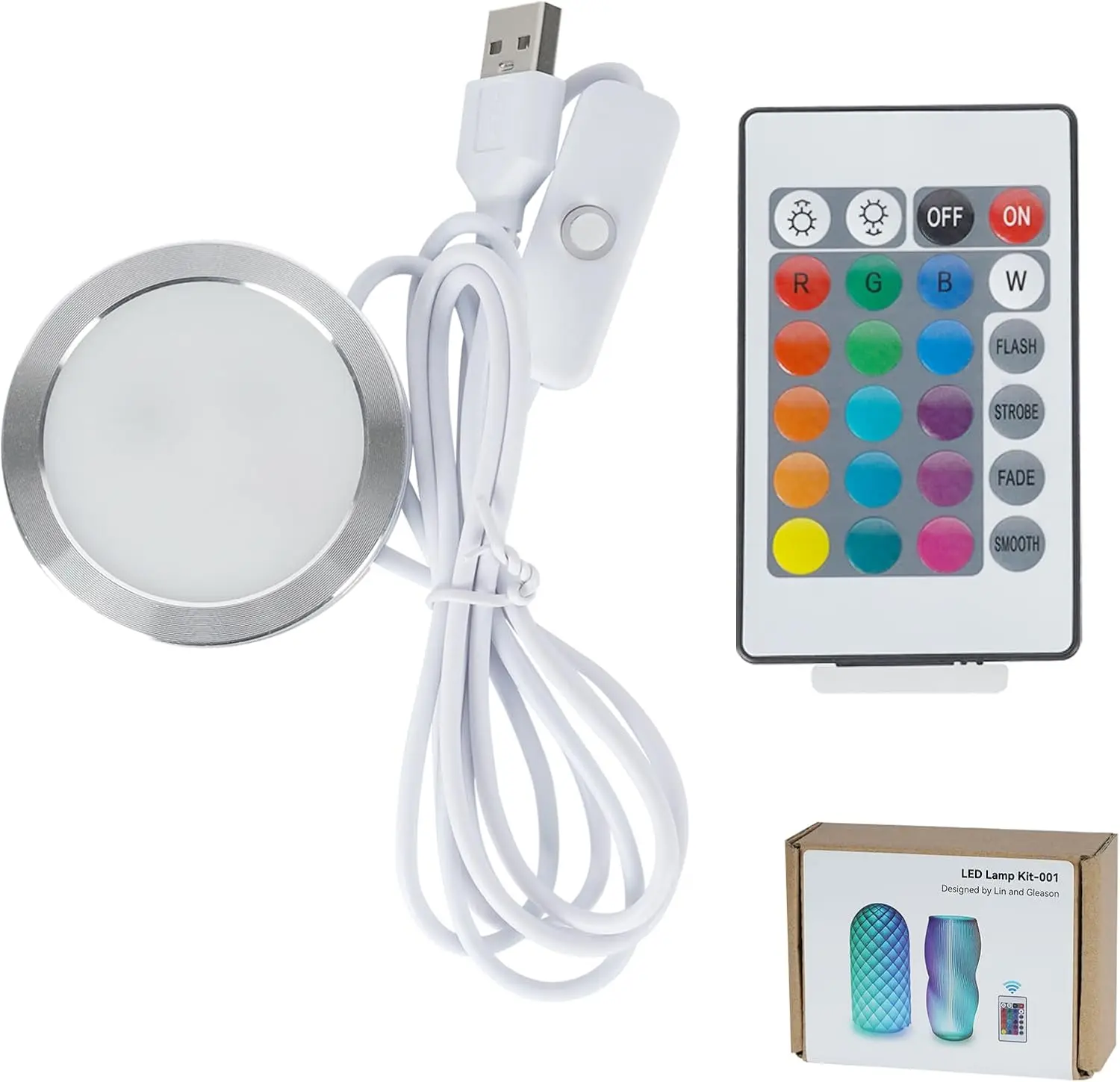 Remote Control RGB LED Lamp Kit 001 for Bambu Lab Multicolor RGB Makerworld 3D Printed DIY Model Spare Parts 5V USB Powered