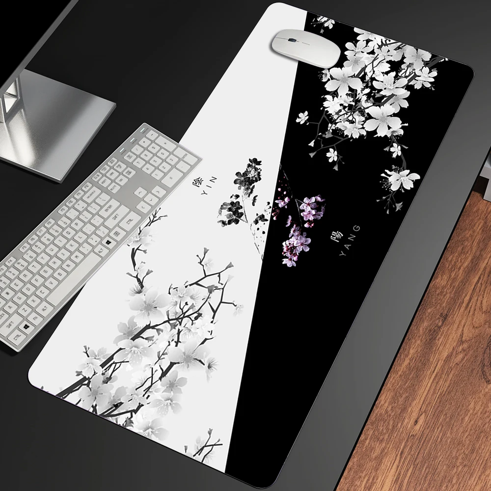 

Black and White Sakura Mousepad Custom Computer New Desk Mat Office Laptop Natural Rubber Soft Mouse Pad Japanese Cherry Blossom